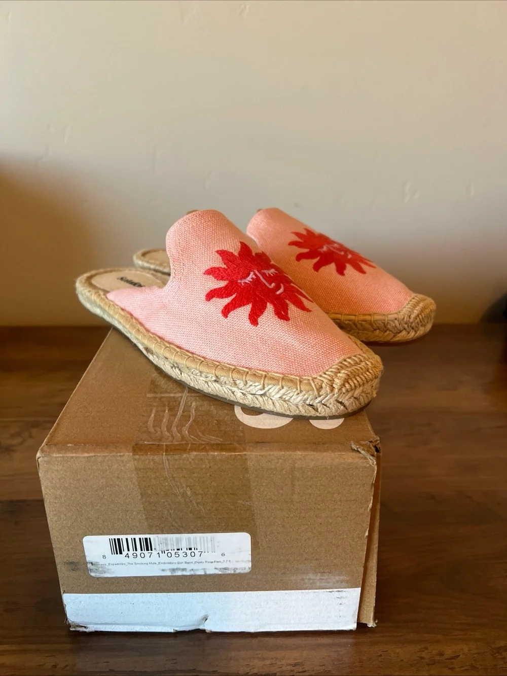 Soludos Espadrille Smoking Mule Embroidery Sun Burst Dusty Rose Pink